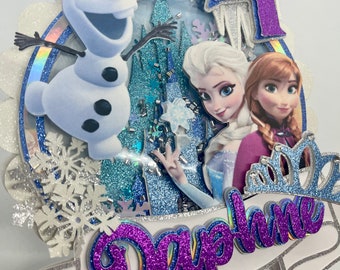 Frozen Cake Topper | Elsa Anna Olaf Birthday Decor |  Princess Winter Theme Cake Pick