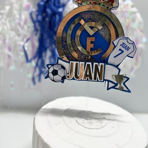 Real Madrid Cake Topper | Soccer Birthday Party Decor |  Sports Theme Cake Pick | Futbol Cake Topper