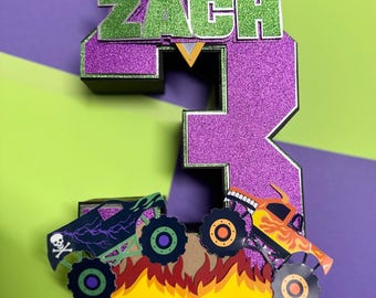 Monster Truck Birthday Number Cutout: Racing Party Centerpiece