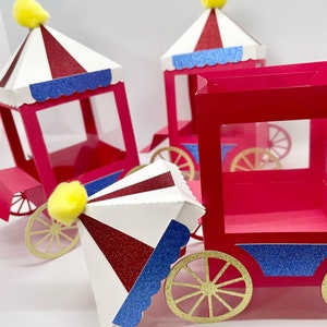 Popcorn Cart Party Favor Boxes | Circus Carnival Treat Packaging, Set of 6
