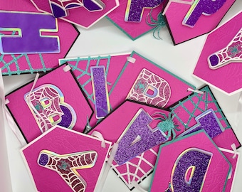 Banner de cumpleaños de Spider-Gwen con nombre personalizado, decoración para fiesta de superhéroes