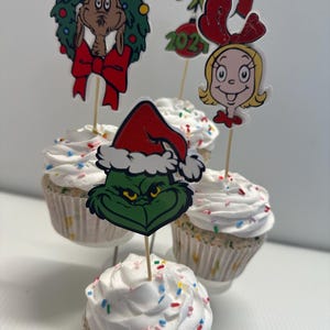 Grinch Cupcake Toppers | Christmas or Whoville Birthday Decor | Holiday Party Picks