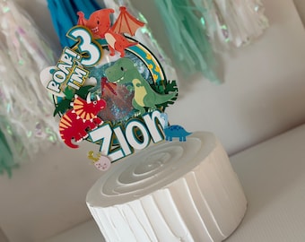Dinosaur Birthday Cake Topper | Custom Name & Age, Jurassic Party Decor