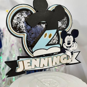 Modern Mickey Cake Topper | Neutral Disney Birthday Decor | Minimalist Mickey Cake Pick | Custom Name and Age