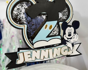 Moderne Mickey Mouse-taarttopper | Aangepaste naam en leeftijd: