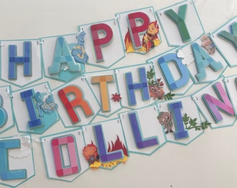 Banner de cumpleaños con temática de películas elementales: Nombre personalizado, decoración para fiestas de fuego y agua.
