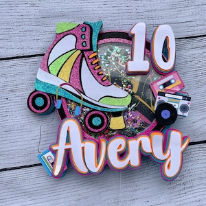 Roller Skate Cake Topper | Retro Birthday Party Decor | 80s 90s Roller Rink Theme | Groovy Girl Skating Cake Decoration