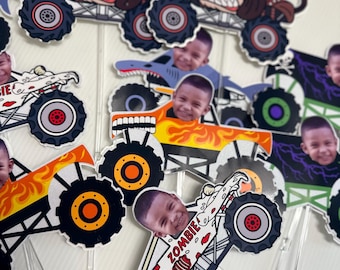 Centros de mesa de Monster Truck con cara / Selecciones de fotos personalizadas / Decoración de cumpleaños de sepulturero