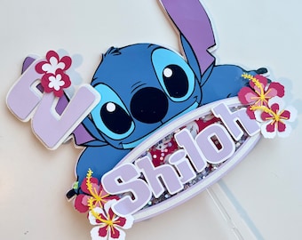 Stitch Cake Topper | Custom Name & Age, Tropical Birthday Decor