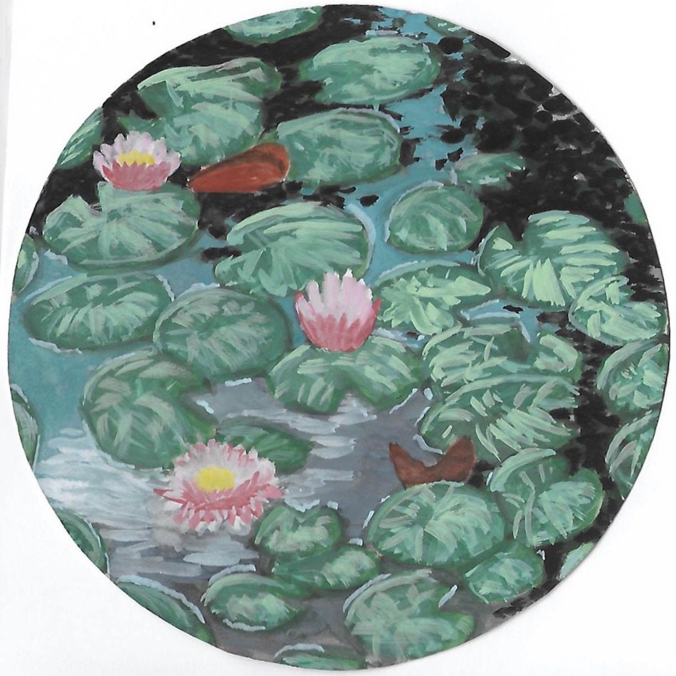 6x6 Inch Round Lily Pads Gouache Painting on High Quality Etsy UK