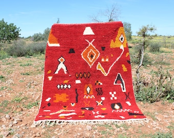 Brightly colored Moroccan rug, handwoven Berber wool, bohemian tribal style, for living room
