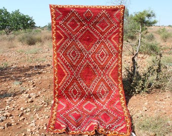 Antique Berber Moroccan Rug 4x9 FT: Handwoven Wool Tribal Carpet