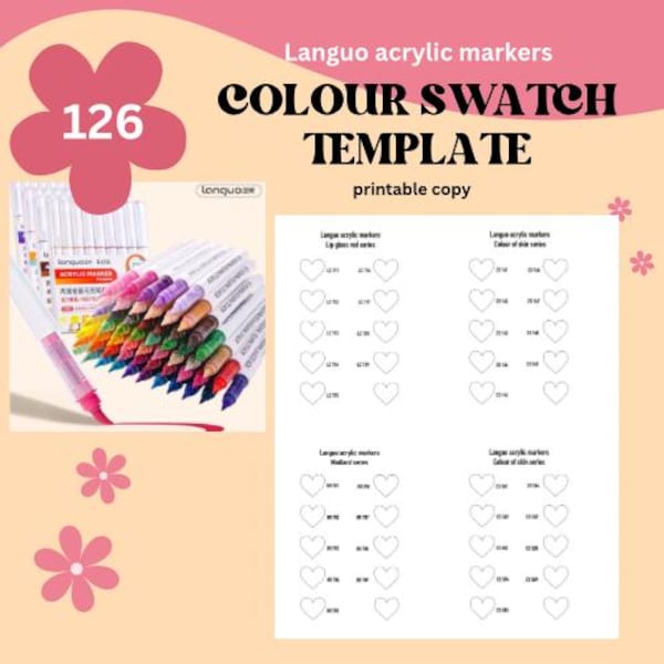 Languo acrylic pen colour swatch template 126
