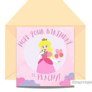 Carte d'anniversaire imprimable princesse Peach | Carte d'anniversaire Super Mario | Anniversaire princesse | carte d'anniversaire rose | Anniversaire de Super Mario