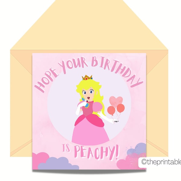 Printable Princess Peach Birthday Card | Super Mario Birthday Card | Princess birthday | Pink Birthday Card | Super Mario Birthday