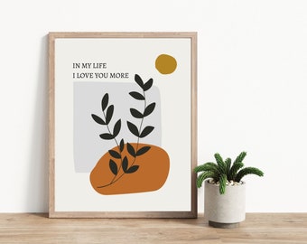 Impresión de la letra de "In My Life" de The Beatles: Decoración minimalista para el hogar (descarga digital)