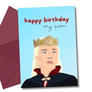 Rhaenyra Targaryen, biglietto di compleanno stampabile della Casa del Drago, biglietto di compleanno del Trono di Spade, stampabile, Squadra Nera, Regina Targaryen
