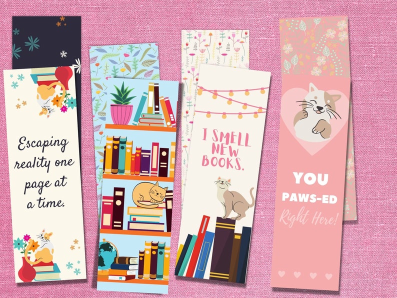 Printable Cat Bookmark Set. 4 Printable Cute Cat Bookmarks Etsy