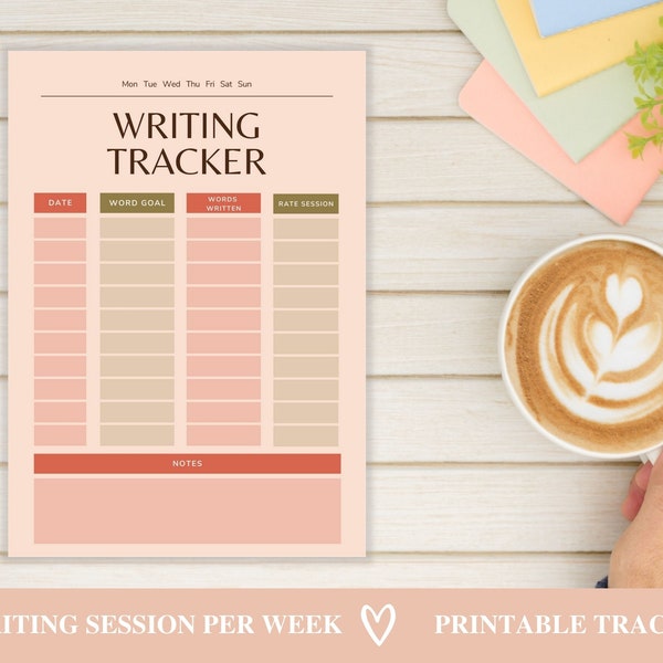 Printable Word Count Tracking Weekly Calendar - A4 Novel writing tracker - Printable writing tracker - Writing session - Camp NaNoWriMo