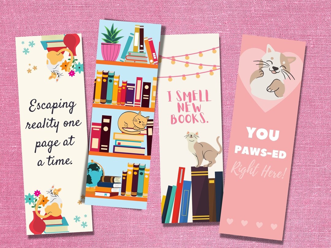 Printable Cat Bookmark Set. 4 Printable Cute Cat Bookmarks Etsy