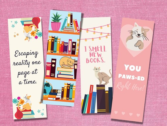 Printable Cat Bookmark Set. 4 Printable Cute Cat Bookmarks: - Etsy