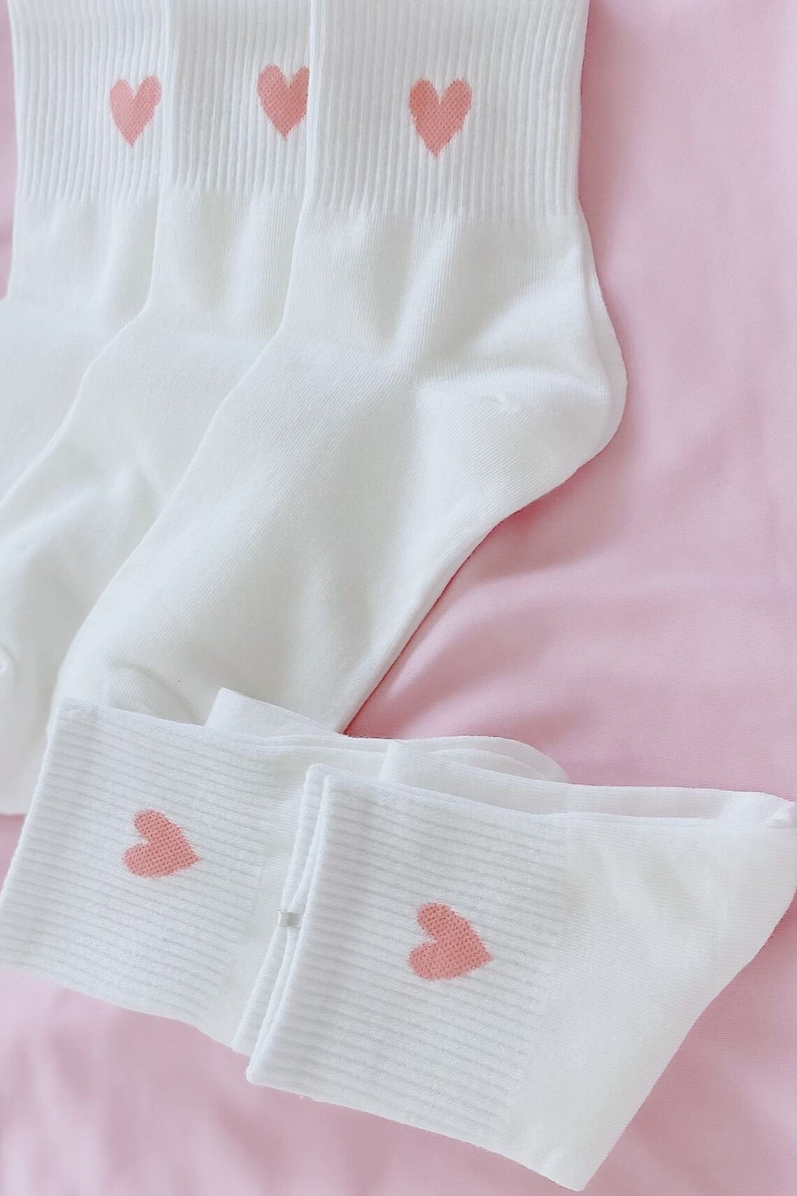 White Socks Heart Socks Love Socks Pack Pink Heart Print | Etsy