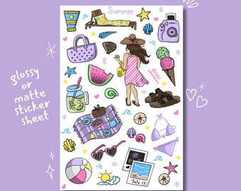 Summer Sticker Sheet | journal stickers, bujo, planner, summer, beach, seasons