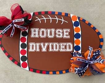 House Divided Football Wooden Door Hanger