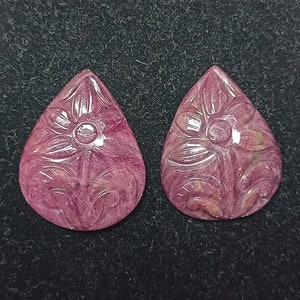 Natural Ruby Carved Gemstone, Ruby Hand Carving, Ruby Fancy Shape Pair, use for Earrings. Size 20x26 mm Jewelry Making Gemstone.   #S-1035