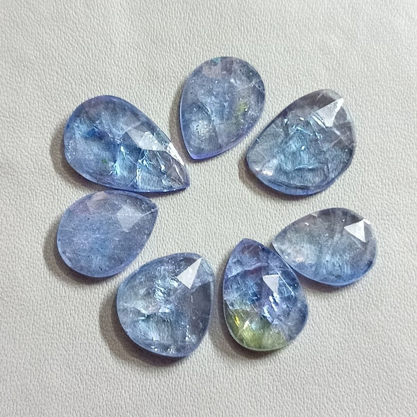 Tanzanite Rosecut Uneven Talpe, 7 pieces Tanzanite Uneven RoseCut Flat Back Cabochons,  Use For Jewelry Making,   18.6 Ct.     S-543