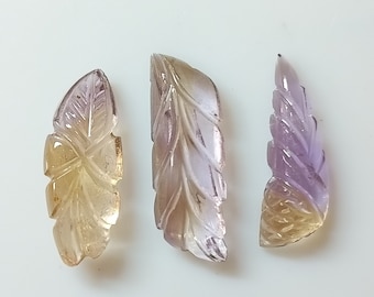 Tallas de hojas de ametrino natural: Fabricación de joyas con piedras preciosas (3 piezas)