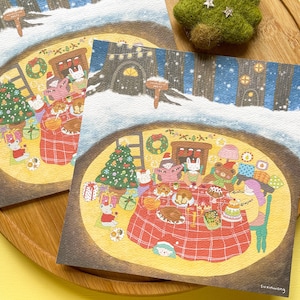 Underground Party art print | Christmas Illustration | Whimsical art | Children's picture | Wall art