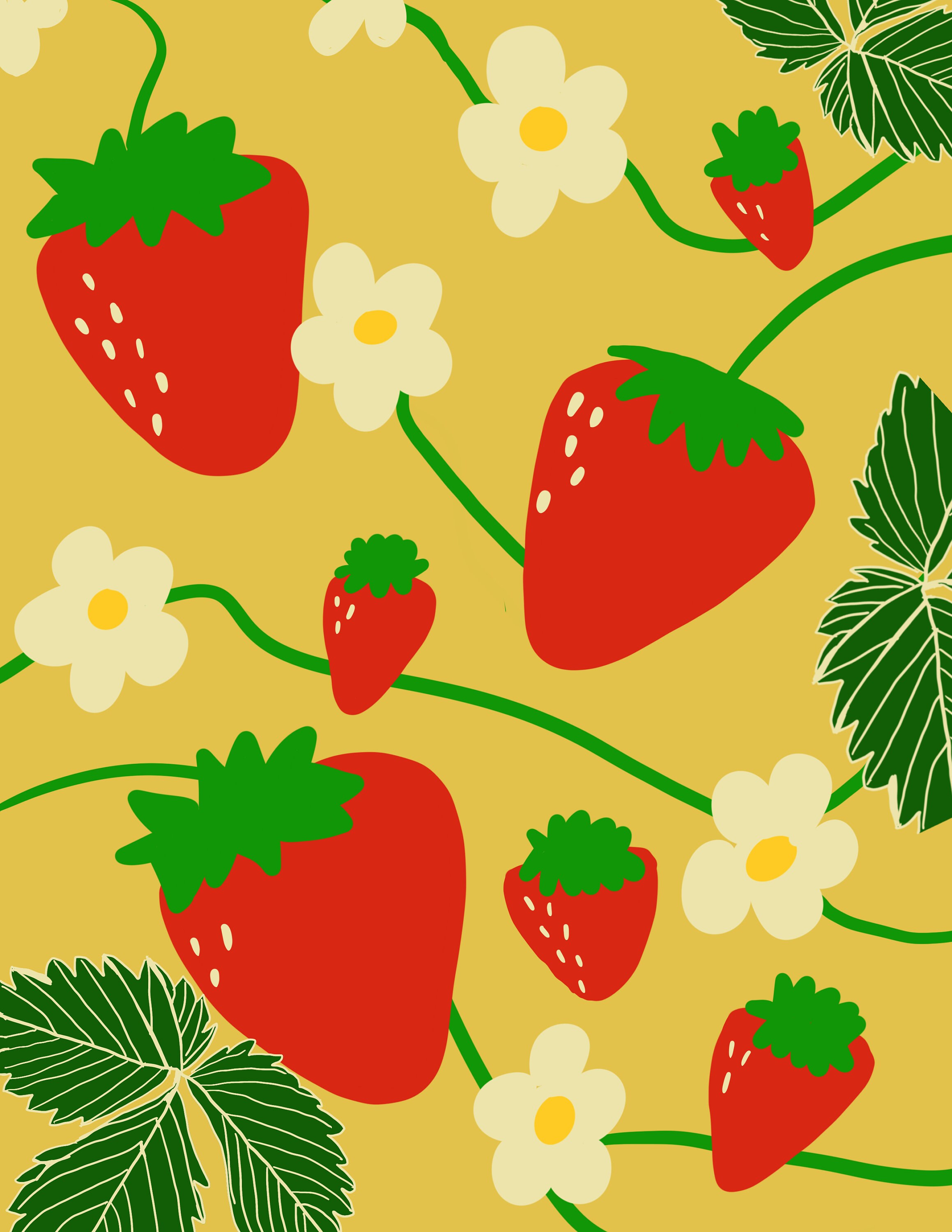 Strawberry and Blossoms Digital Download Artwork Etsy