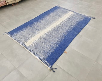 BLUE MOROCCAN RUG ,  moroccan rug , handmade Moroccan rug , berber rug , Flat weave rug , kilim rug