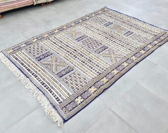 6.6ft x 10 ft LIVING ROOM RUG , Flat weave geborduurd tapijt , Marokkaans handgemaakt tapijt , Laagpolige tapijten , boho Marokkaanse tapijten , abstract tapijt ,