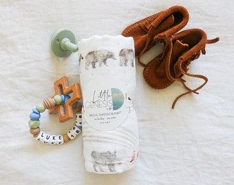 Noah's Ark Muslin Swaddle -Baby Blanket-Bamboo/Cotton