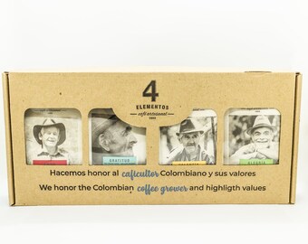 4 ELEMENTOS COFFEE GIFT Box- Artisanal Coffee, Box Set, Single origin and Specialty Colombian Arabica Coffee, Whole Bean