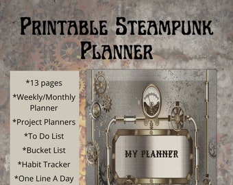 Printable Steampunk Undated Planner, Instant Download PDF