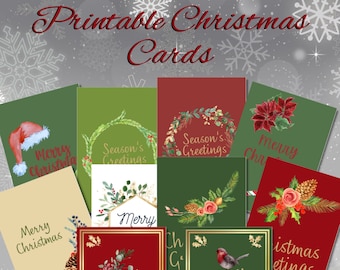 Printable Christmas Cards, Merry Christmas, Festive Greeting Cards, Instant Download PDF