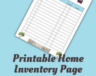 Printable Home Inventory Page, Home Asset List, Instant Download PDF