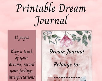 Printable Dream Journal, Dream Analysis, Dream Diary, Instant Download PDF