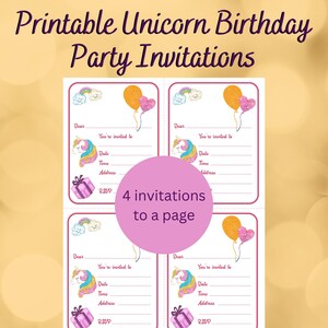 Printable Unicorn Birthday Party Invitations, Instant Download PDF - Etsy