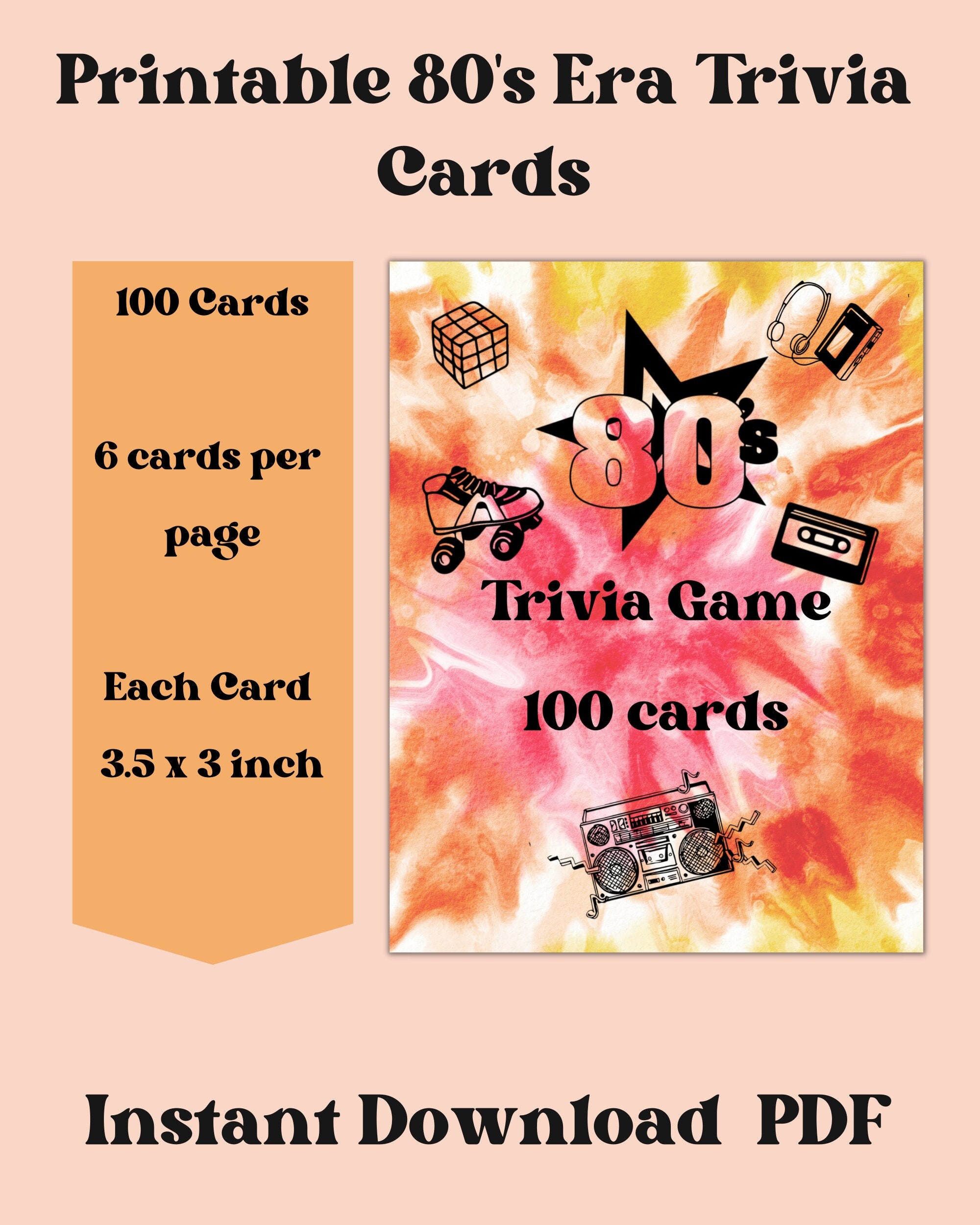 Printable 80s Era Trivia Cards, 100 Trivia Night Questions and Answers ...