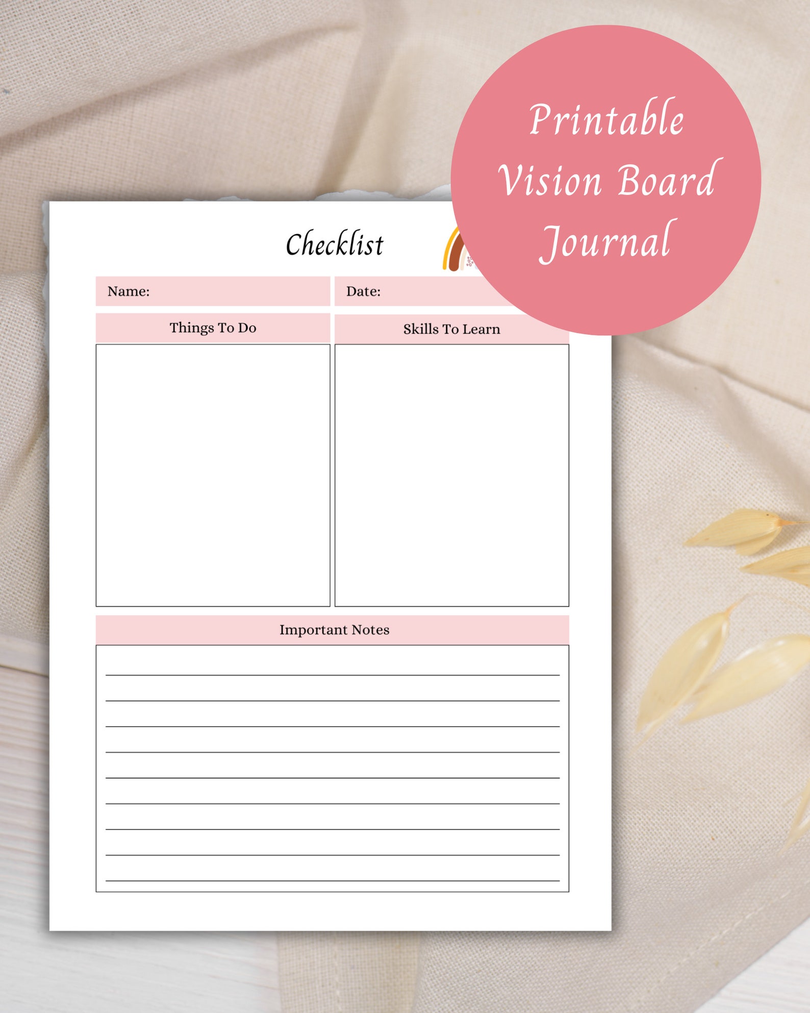 Printable Vision Board Journal, Instant Download PDF - Etsy