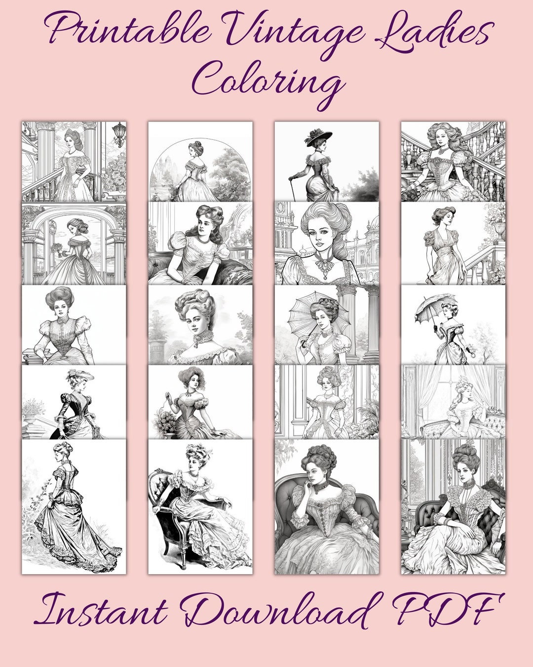 Printable Vintage Ladies Coloring Pages, Instant Download PDF - Etsy