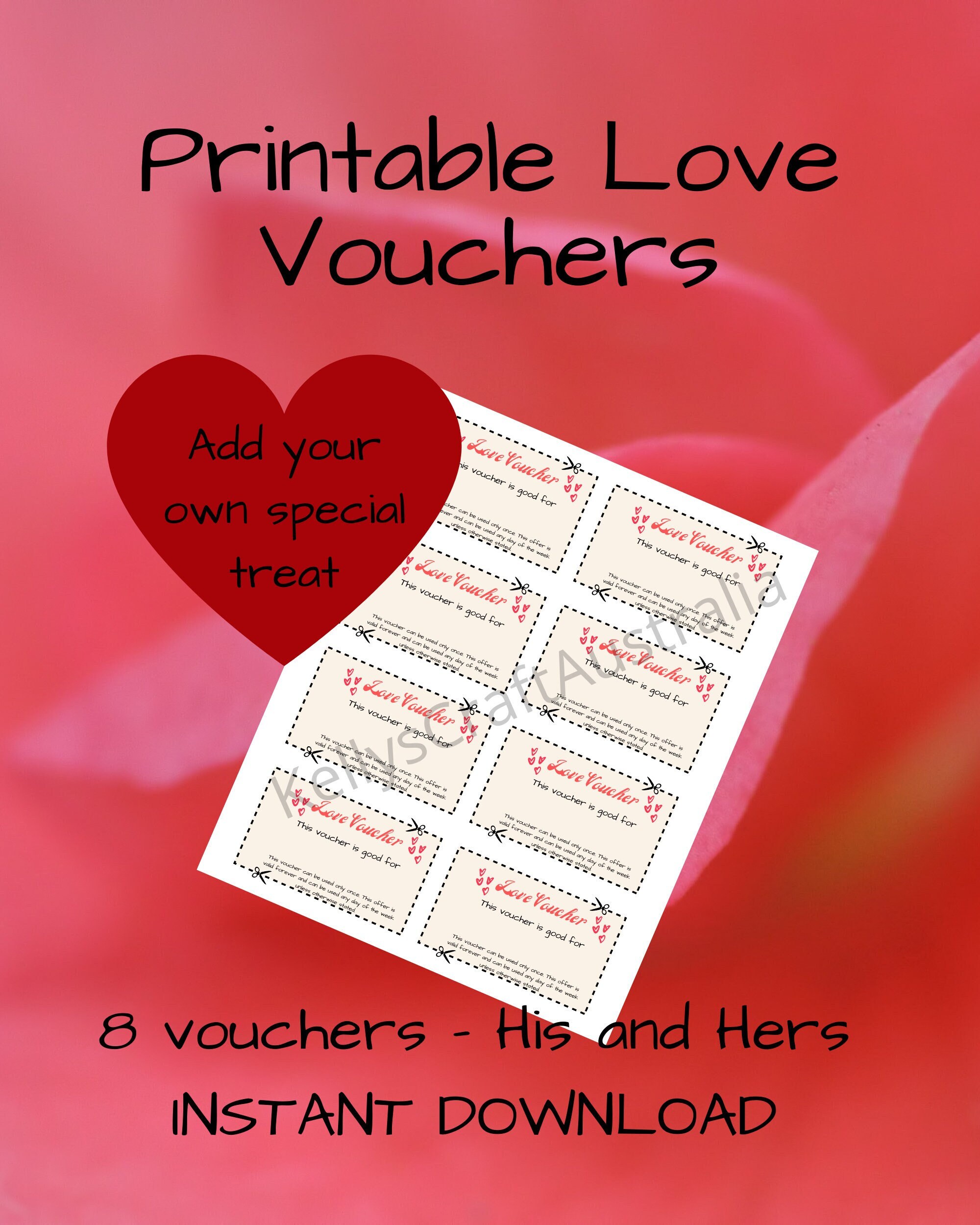 Printable Love Vouchers, Valentine's Day Gift, Couples Romantic Vouchers, Instant Download PDF ...