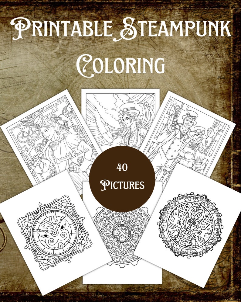 Printable Steampunk Coloring Pages, Coloring for Adults, 40 Pages ...