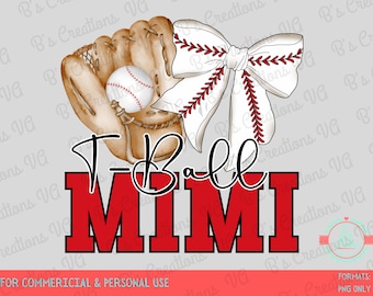 T-Ball Mimi PNG, Glove & Ball, Baseball Bow, Digital Download, Sublimation