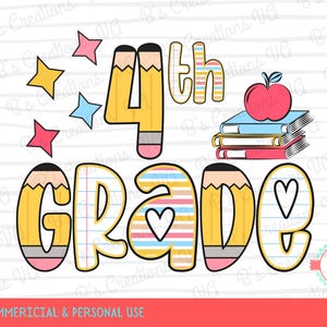 4th Grade Doodle Letters, Back To School, Instant Download, Digital Download, PNG, Sublimation