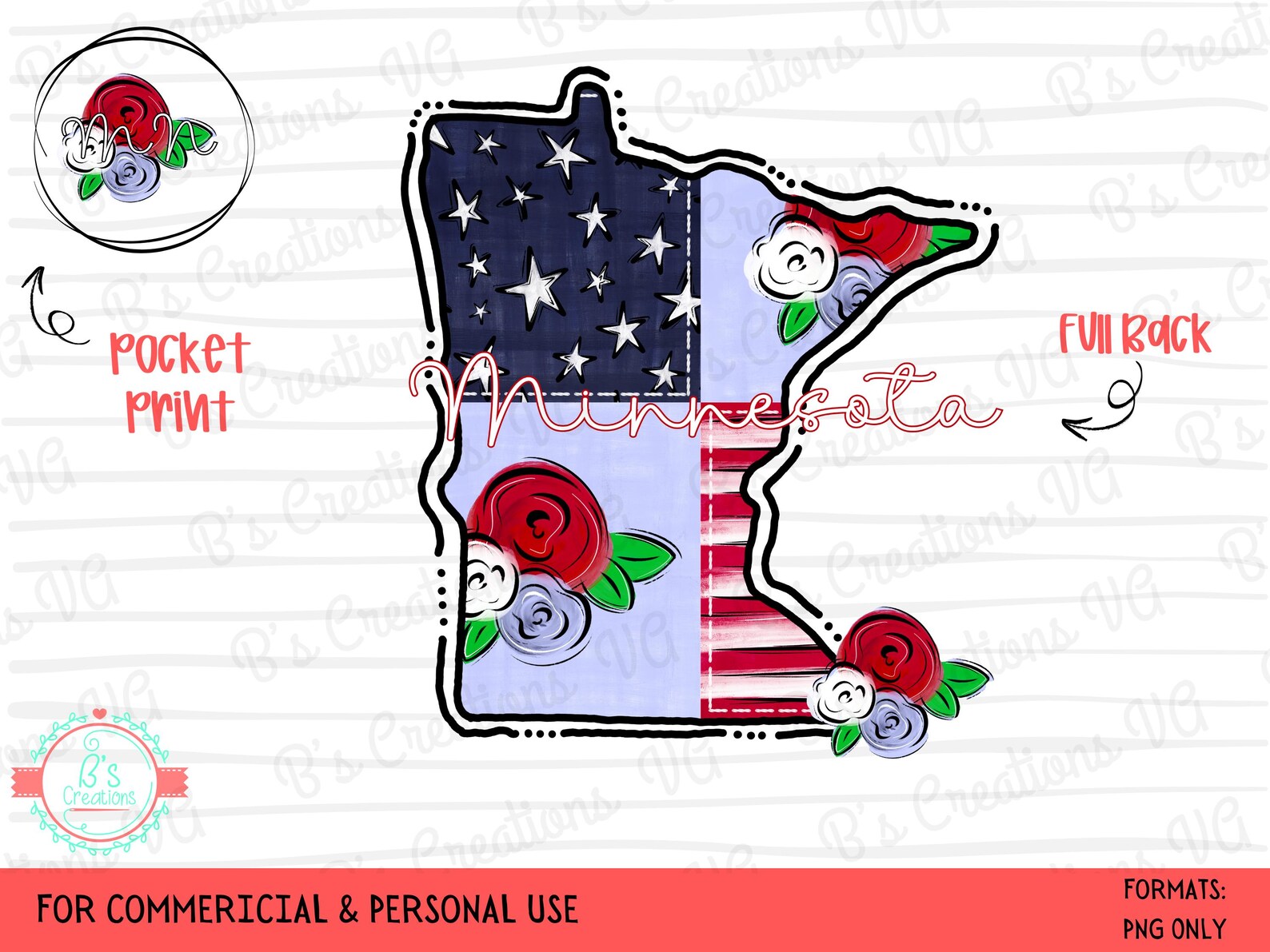 State Patchwork Minnesota State Patchwork PNG – Red, White & Blue Design (digital ...